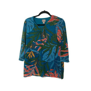 Chico’s Tropical Toss Burnout V-Neck Tunic Size 0